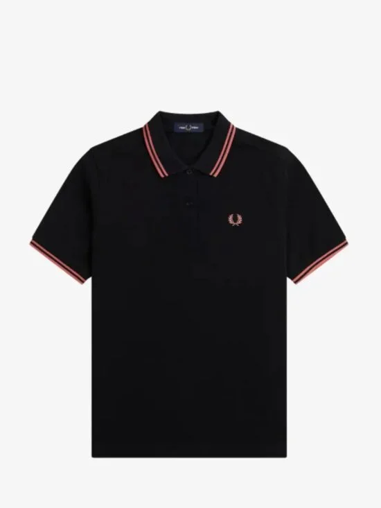 NWT Fred Perry Women's Twin Dipped Polo Black / Putty Pink - Picture 5 of 10